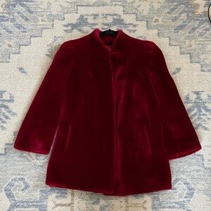 Sasson Borgazia Vintage Faux Fur Plush Coat in Rich Cardinal Red